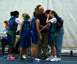 basketball team pregame huddle image